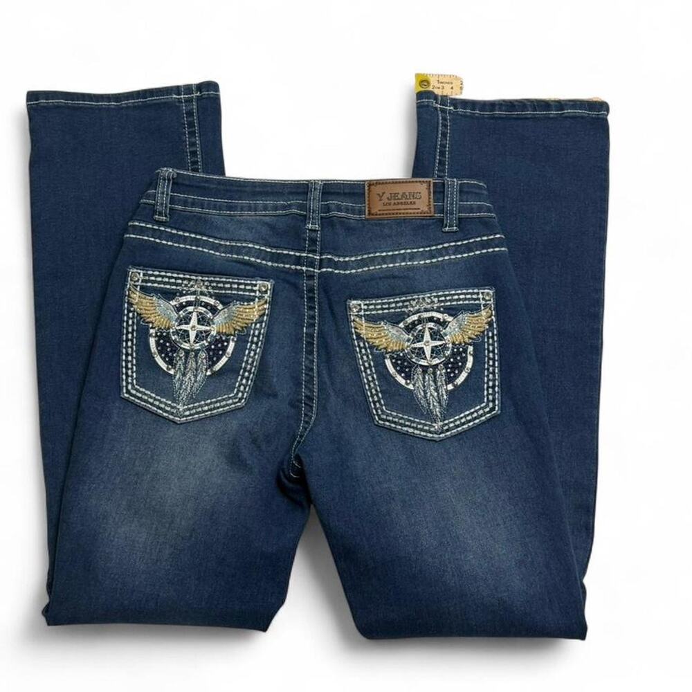 Y Jeans Los Angeles blue bootcut embellished Y2K 2000s jeans stitching size 7/8